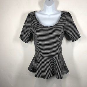 Eyelash black and white stripe peplum top size sm